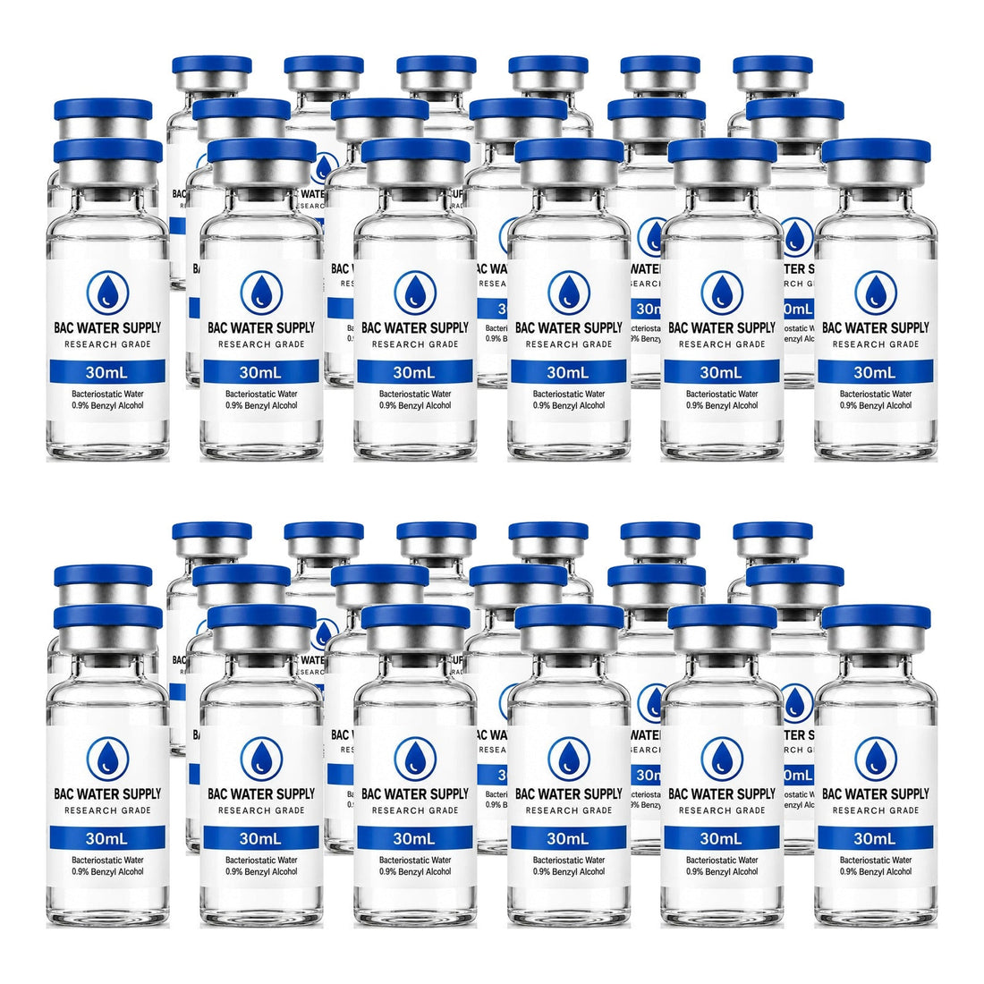 36-pack of sealed 30 mL bacteriostatic water vials for bulk laboratory supply – BAC Water Supply