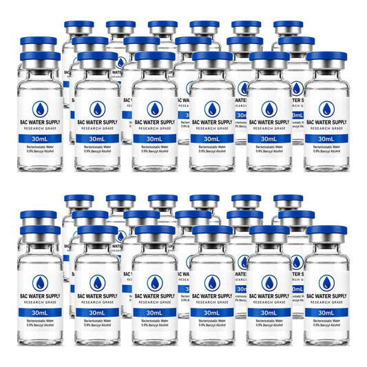 36-pack of sealed 30 mL bacteriostatic water vials for bulk laboratory supply – BAC Water Supply