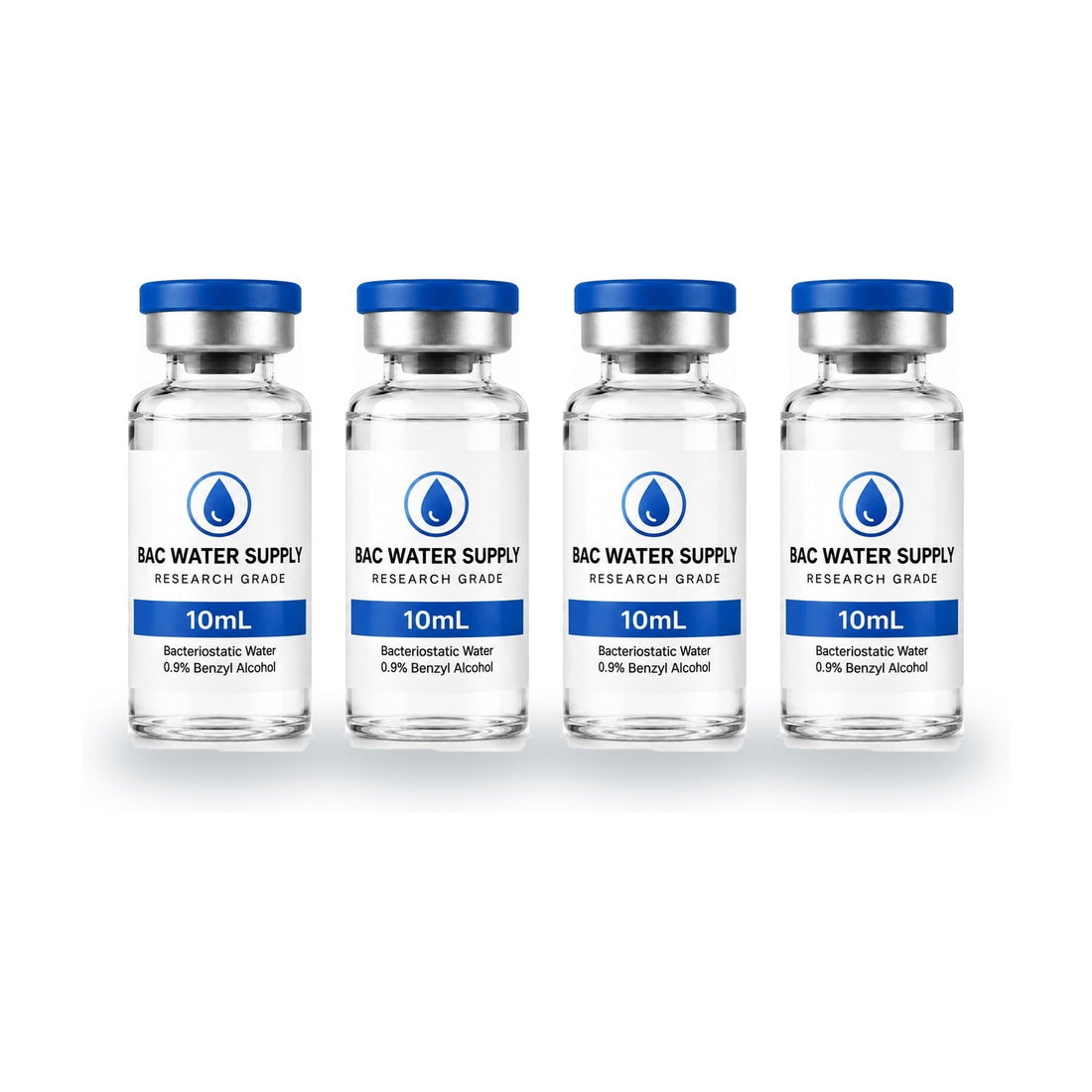 Four sealed 10 mL bacteriostatic water vials – BAC Water Supply