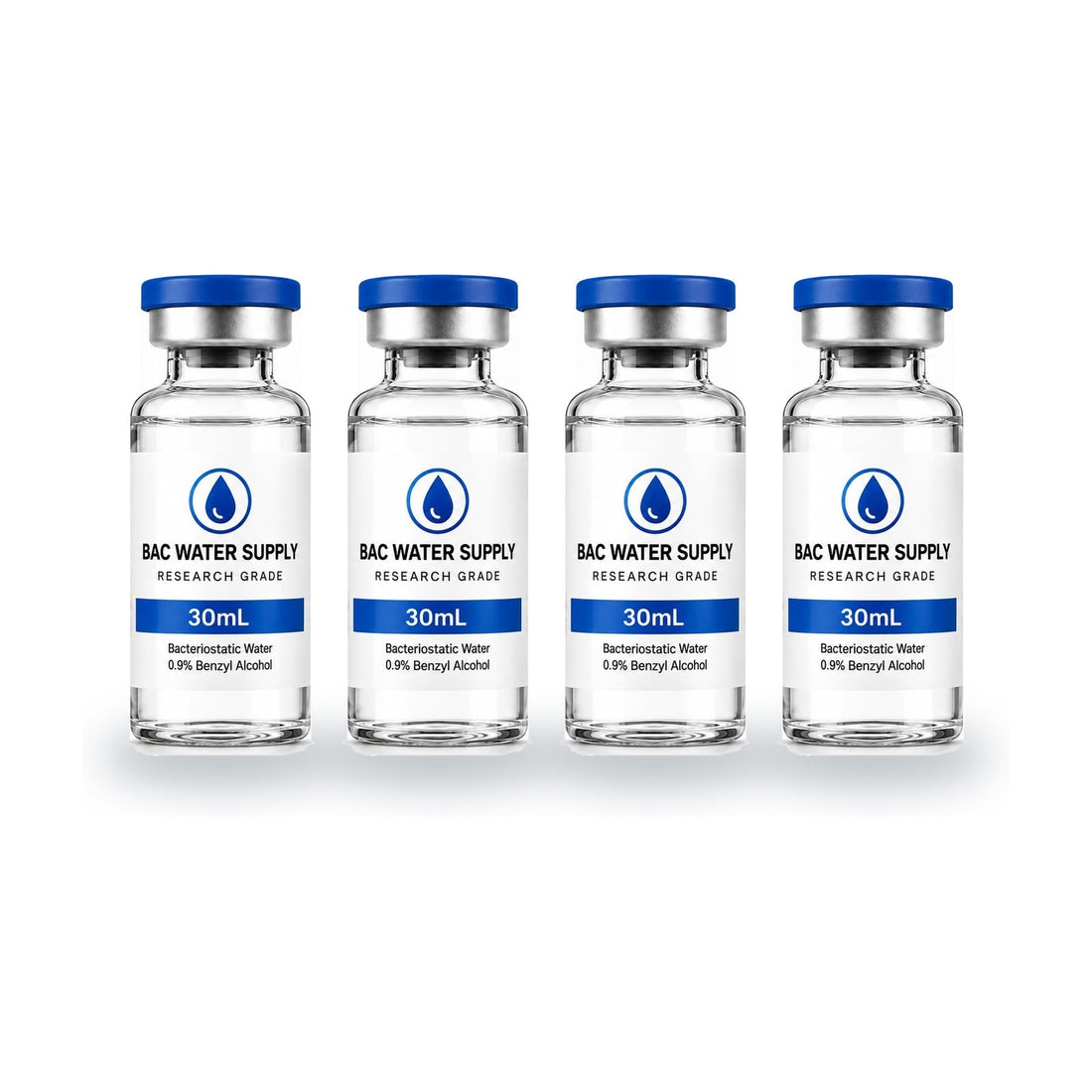 Four sealed 30 mL bacteriostatic water vials – BAC Water Supply