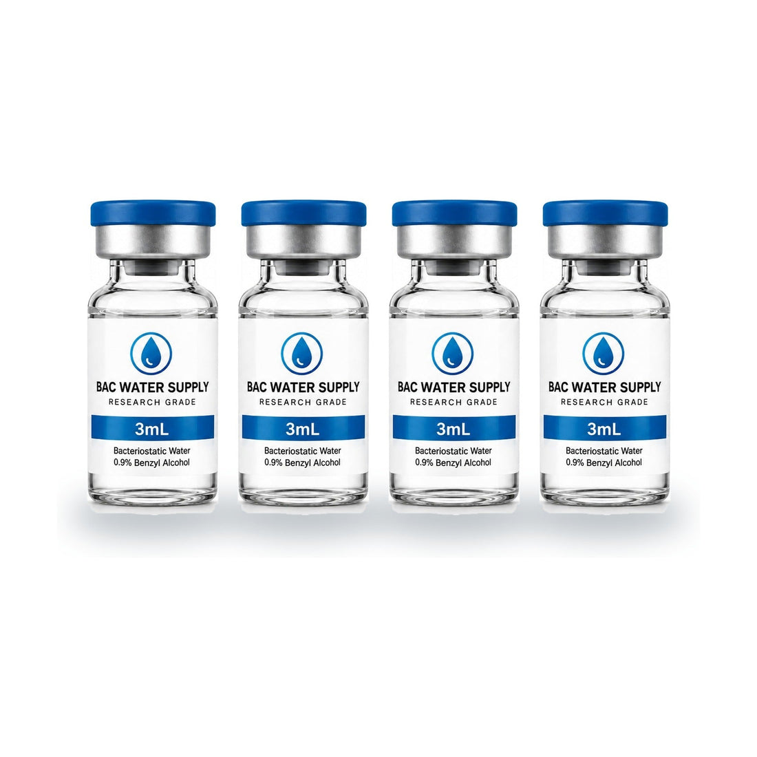 Four sealed 3 mL bacteriostatic water vials – BAC Water Supply