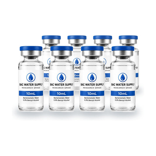Eight sealed 10 mL bacteriostatic water vials with flip-off caps – BAC Water Supply
